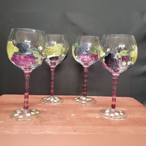 Vintage Home Essentials RED WINE Glasses Grapes 4 Glasses - Picture 2 of 7
